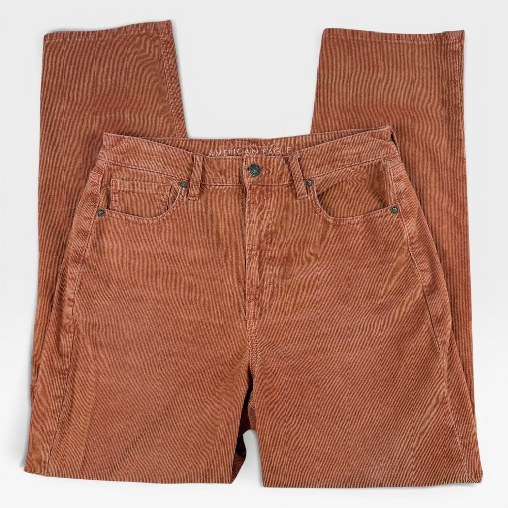 AMERICAN EAGLE Mom Straight Corduroy Jeans Womens 12 Long Rust High Rise Casual